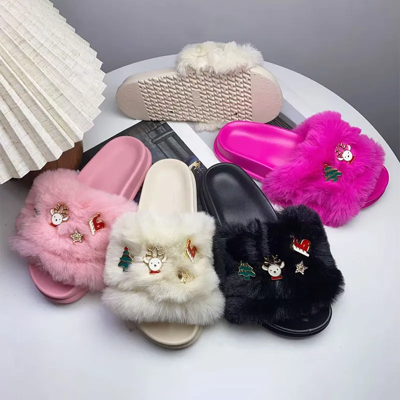 New Style Vintage Open-Toe Faux Fur Convertible Sandals